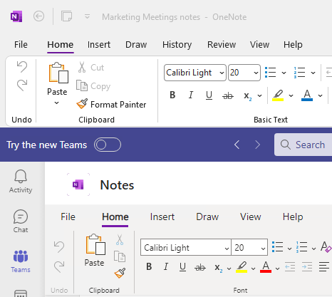 OneNote – the desktop versus the Teams version