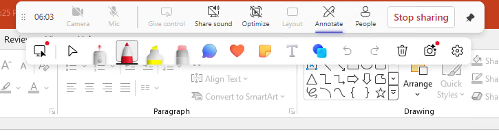 The annotation feature in Microsoft Teams allows you to draw and add text directly on a shared screen 