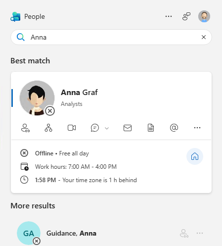 Contact search function - results  Contact search function - results