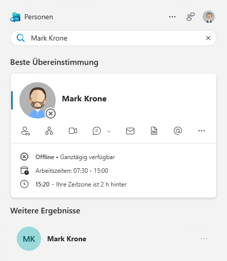 Suchfunktion von Kontakten - Ergebnisse  Suchfunktion von Kontakten - Ergebnisse