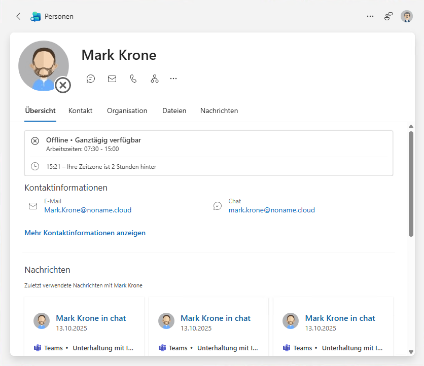 Kontaktinformationen auf einem Blick Kontaktinformationen auf einem Blick