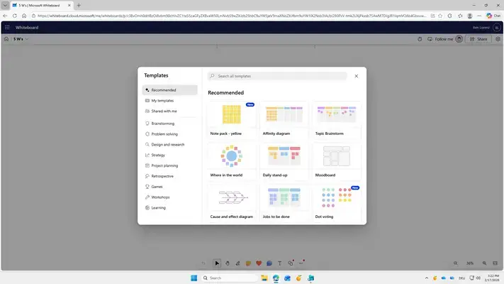 Screenshot of Whiteboard - Select Template