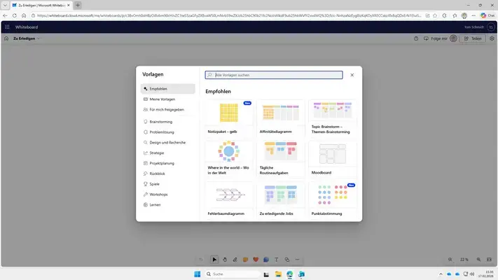 Screenshot von Whiteboard - Vorlage auswählen
